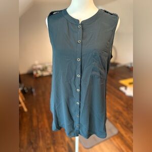 Dark Teal Button Up Sleeveless Blouse